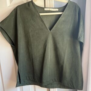 Marie Oliver Olive Suede Oversized V-Neck Blouse